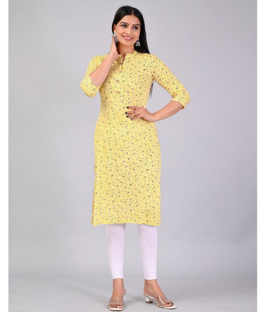 MAUKA Rayon Printed Straight Womens Kurti - Yellow ( Pack of 1 ) - None