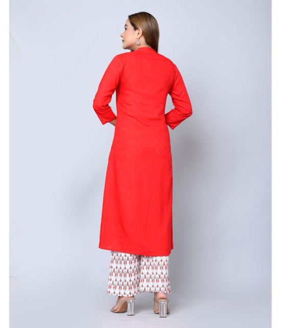 MAUKA - Red Front Slit Rayon Women's Stitched Salwar Suit ( Pack of 1 ) - None