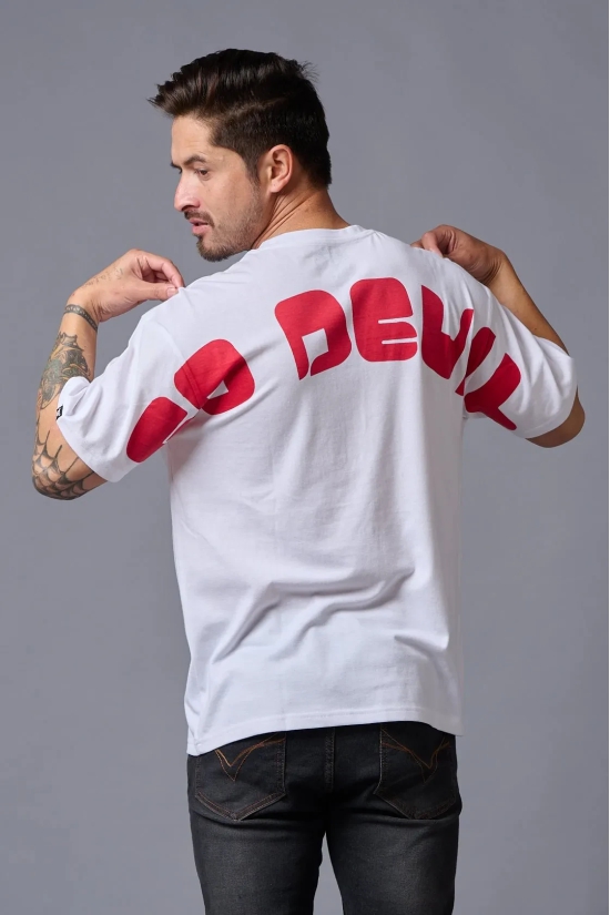 Go Devil (in Red) Printed White Oversized T-Shirt for Men L