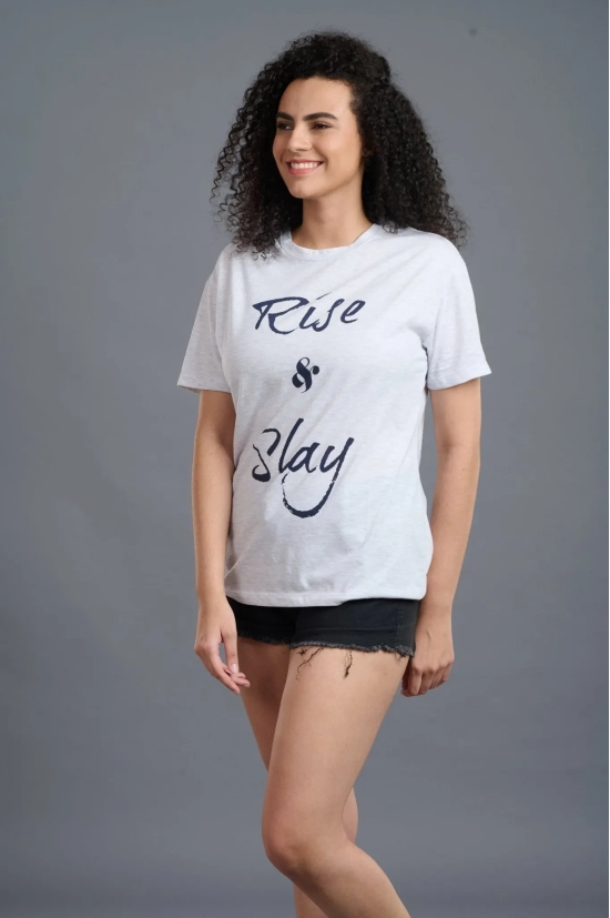 Rise & Slay Printed White Oversized T-Shirt for Women M