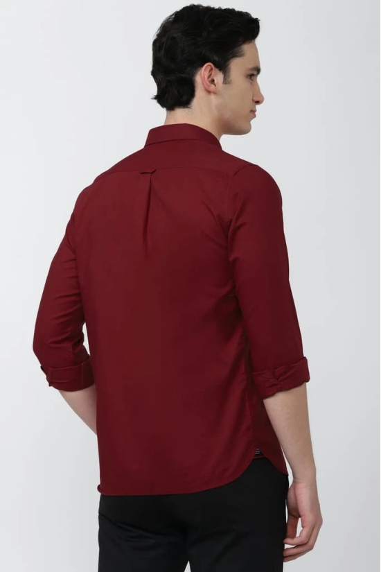 Men Maroon Slim Fit Solid Full Sleeves Casual Shirt