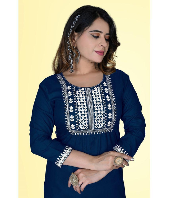 haya fashion - Blue Rayon Women's Straight Kurti ( Pack of 1 ) - None