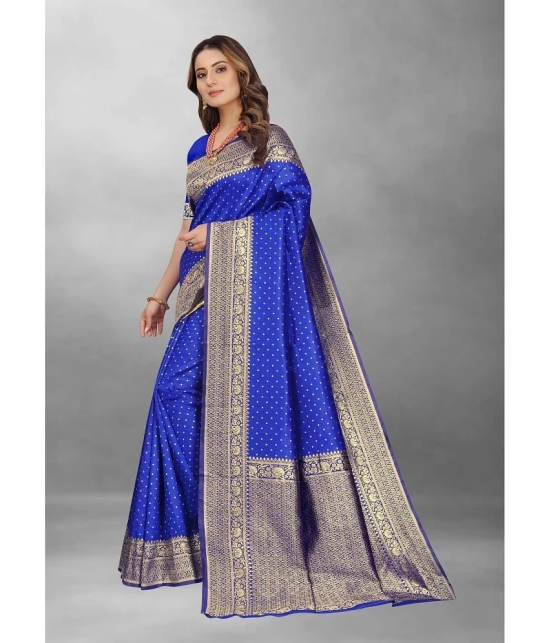 Gazal Fashions Banarasi Silk Embellished Saree With Blouse Piece - Blue ( Pack of 1 ) - Blue