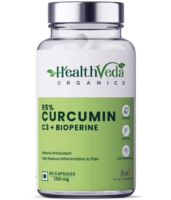 Health Veda Organics Curcumin C3 + Bioperine Supplements for Joint & Muscle Health, 60 Veg Capsules