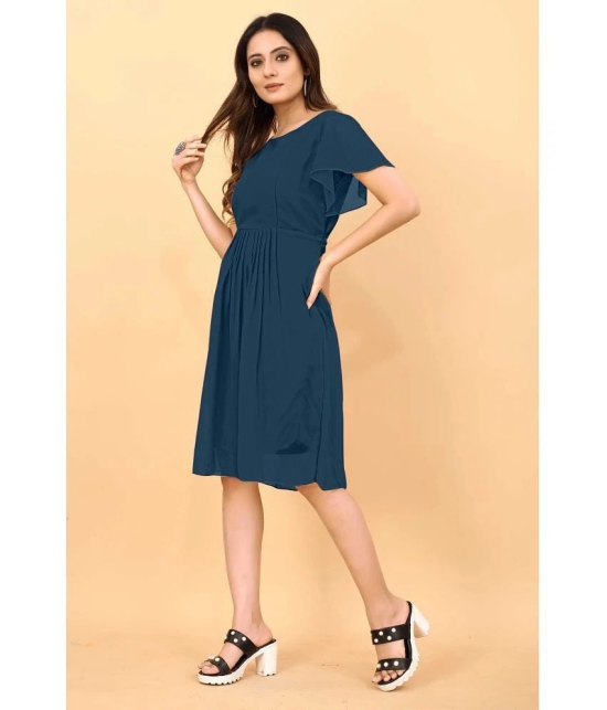 JASH CREATION Georgette Solid Knee Length Womens Fit & Flare Dress - Blue ( Pack of 1 ) - None