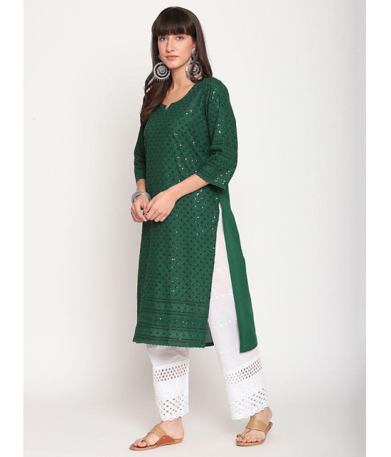 Queenley - Green Cotton Women's Straight Kurti ( Pack of 1 ) - XXL