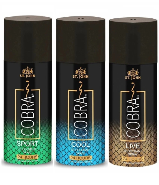 ST.JOHN Cobra Live,Cool & Sport Deodorant Spray for Men 150ml Each (450ml) - Pack of 3