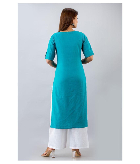 SVARCHI - Turquoise Cotton Blend Women''s Straight Kurti - L