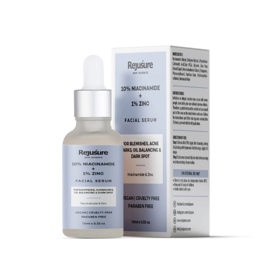 Rejusure 10 Niacinamide  1 Zinc Face Serum - Blemish  Oil Balancing  Dark Spot Fade  Men  Women  Cruelty-Free  Dermatologist Tested  10ml-Rejusure 10% Niacinamide + 1% Zinc Face Serum - Blemish |