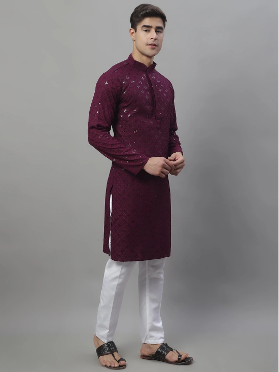 Mens Purple Chikankari Embroidered and Sequence Kurta with Pyjama.-XXL / Purple