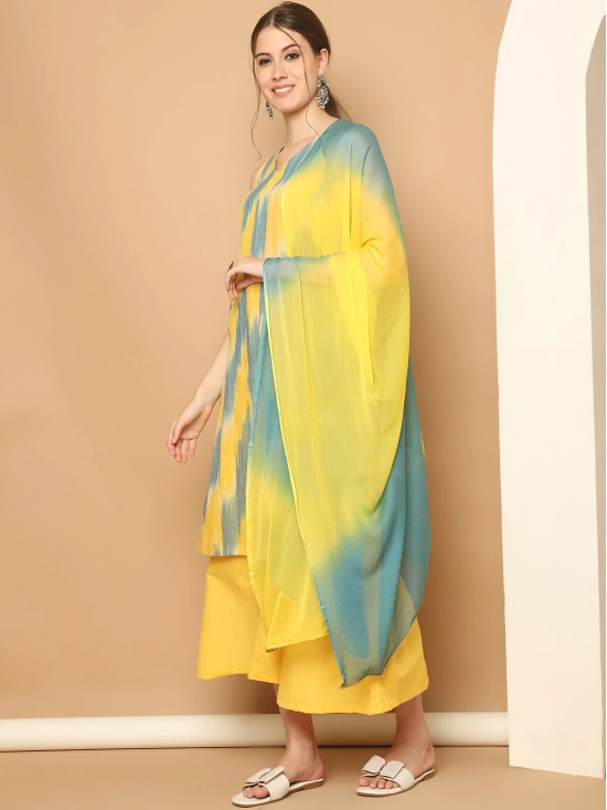 Woven Design Yellow Cotton Kurta with Palazzos & With Dupatta-M / Yellow