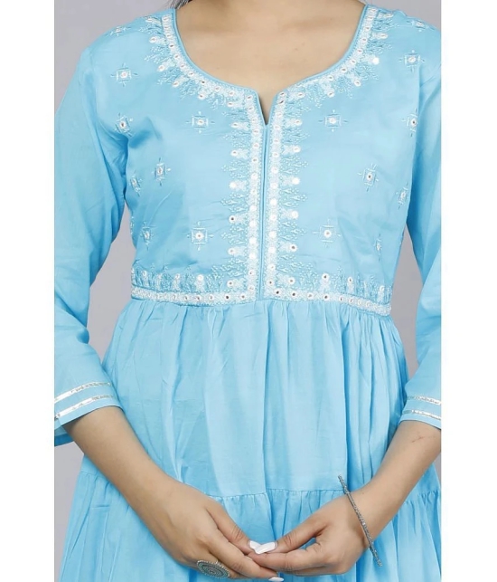 JC4U - Light Blue Cotton Blend Womens Fit & Flare Dress ( Pack of 1 ) - None