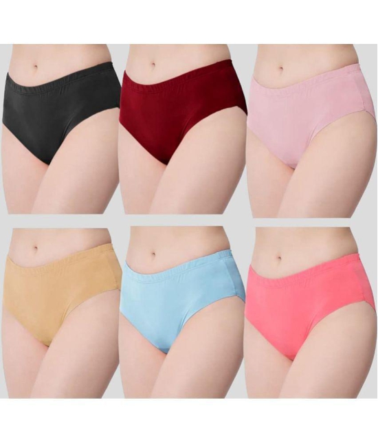 ICONIC ME Multicolor Silk Solid Womens Briefs ( Pack of 6 ) - None