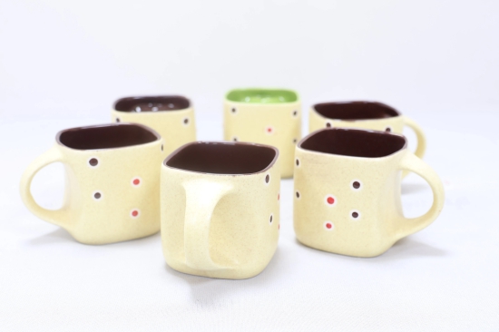 Khurja Pottery Cup Multi Color Square Shape 6 Pc Set