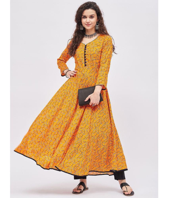 Tissu - Yellow Rayon Women''s Anarkali Kurti ( Pack of 1 ) - None