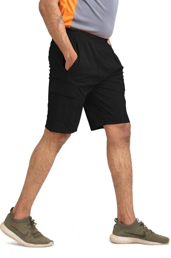 Solid Men Black Cargo Shorts, Gym Shorts