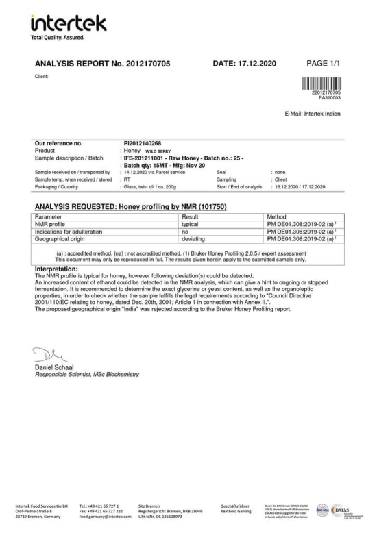 Farm Naturelle - Raw, 100% Natural NMR Tested, Pass, Certified Wild Berry (Sidr) (Forest) Flower Honey(250Gram).