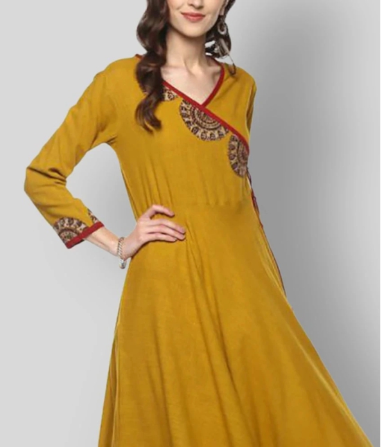 Yash Gallery - Yellow Cotton Blend Womens Angrakha Kurti - 4XL