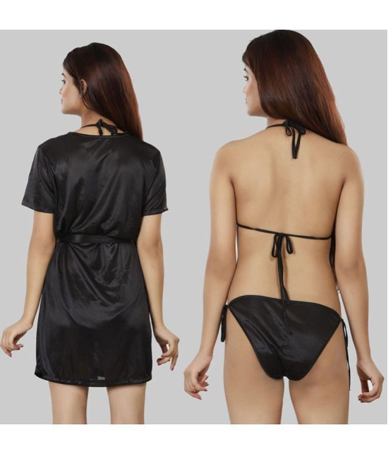 NIVCY - Black Satin Women's Nightwear Robes ( Pack of 2 ) - None