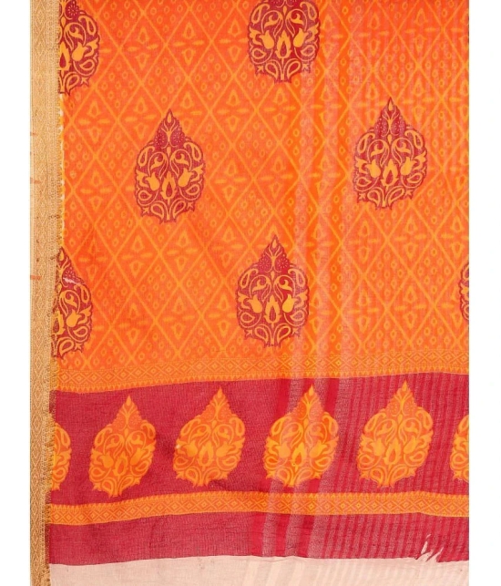 SHANVIKA Cotton Printed Saree Without Blouse Piece - Orange ( Pack of 1 ) - Orange