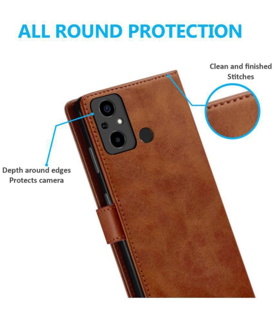 NBOX Brown Flip Cover Leather Compatible For POCO C55 ( Pack of 1 ) - Brown