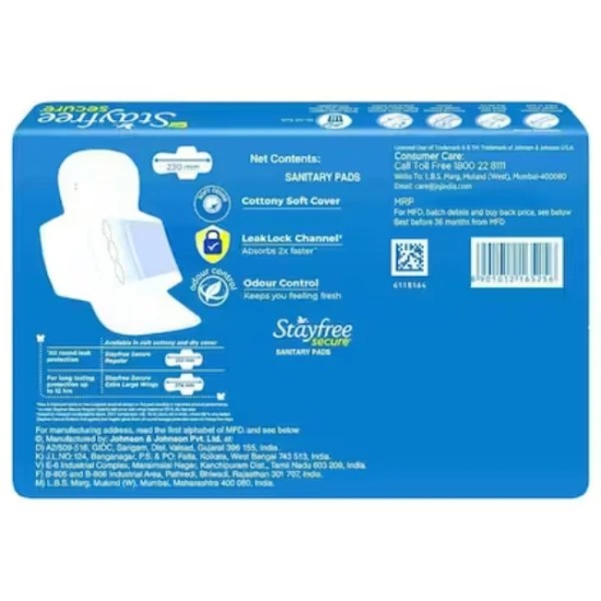 Stayfree Secure Regular Cottony Soft Cover Sanitary Pads with Wings 18 Pads