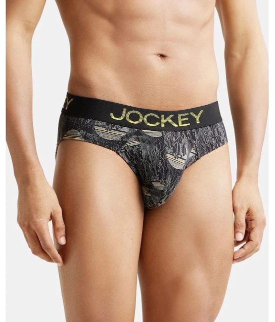 Jockey FP22 Men Super Combed Cotton Elastane Stretch Printed Brief - Black & Empire Yellow - None