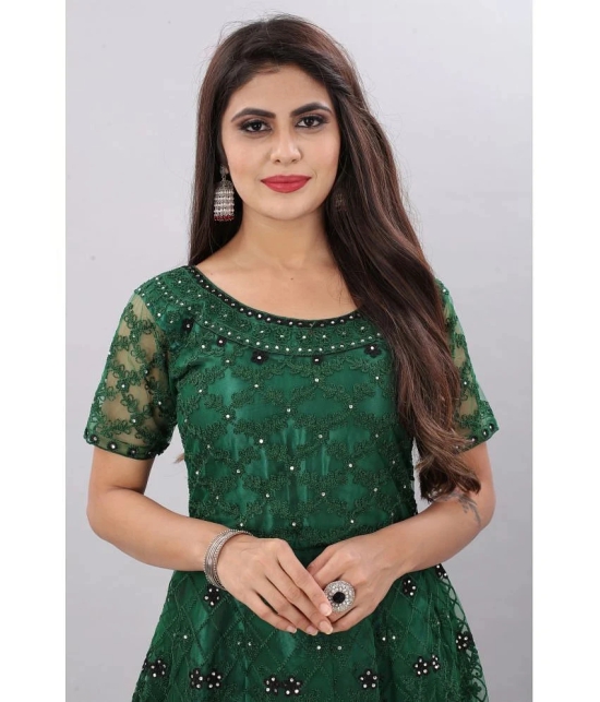 Apnisha - Green Flared Net Womens Semi Stitched Ethnic Gown ( Pack of 1 ) - None