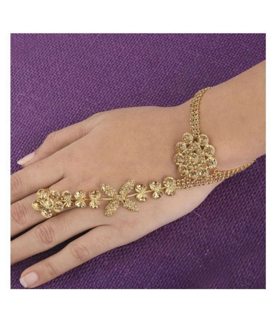 SILVER SHINE Gold Plated Designer Chain One Finger Ring Bracelet For Women - None