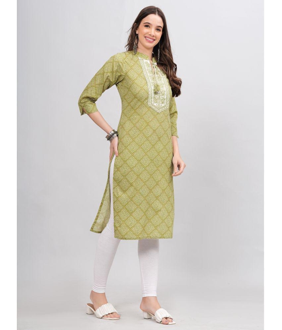 HIGHLIGHT FASHION EXPORT Cotton Printed Straight Womens Kurti - Green ( Pack of 1 ) - None