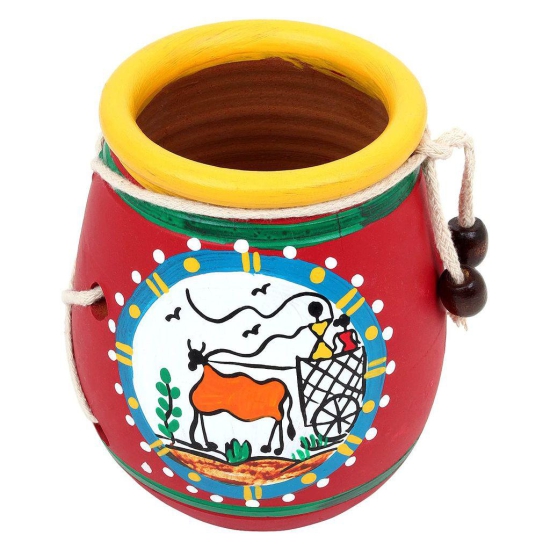 KSI Terracotta Clay Pen Stand Handmade Pen Holder Home Decor Showpiece for Home and Office Hand Painted Warli Art Pen Stand Desk Organizer Table Organizer