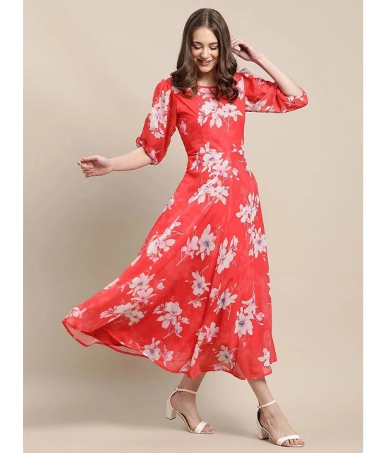 Fabflee Red Chiffon Gown - - None