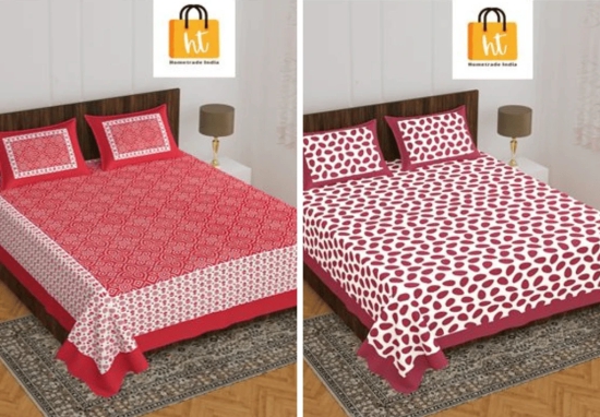 Bedsheet Adda-Super Mega King Size  King Size(108*108 in)-Pure Cotton Sanganeri Printed Jaipuri  Double Bedsheet With 2 Matching Pillow Covers-RJ-14-03-(108*108)-HT8324