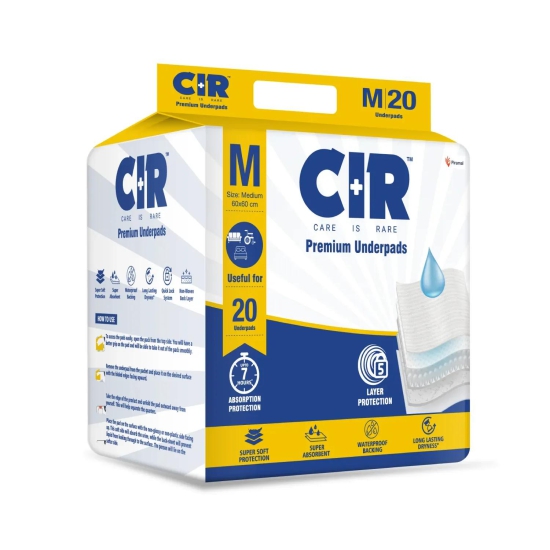 CIR Premium Underpads, Medium (60x60cm) | 7 hrs Absorption Protection | 20 Units | Waterproof | Protects Surfaces from Incontinence | Super Soft Polymer Pack of 5