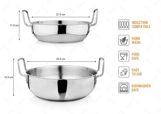 URBAN SPOON Stainless Steel Induction Bottom Kadai Set.