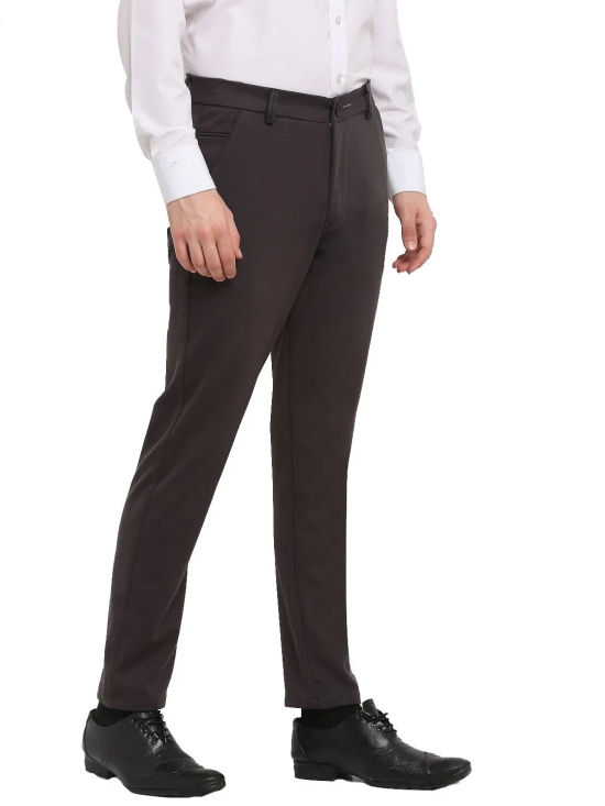 Indian Needle Men's Brown 4-Way Lycra Tapered Fit Trousers-30 / Brown