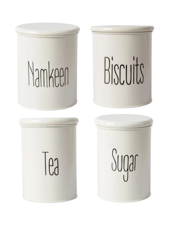 Tea & Sugar Jar (Each 900 Ml) +  Biscuits & Namkeen Jar (Each 1700 Ml) - White, Set Of 4