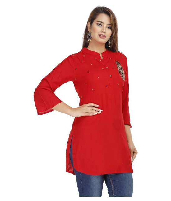 HIGHLIGHT FASHION EXPORT - Red Rayon Womens Straight Kurti ( Pack of 1 ) - XL