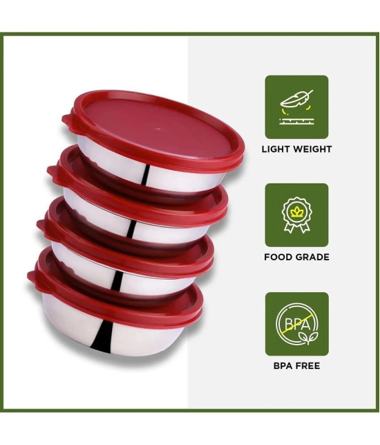 Oliveware - Steel Red Food Container ( Set of 4 ) - Red