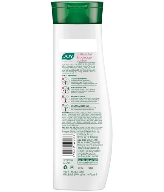 Joy Natural Actives Anti Hairfall & Damage Control 4-In-1 Conditioning Shampoo 340ml, (Pack of 1)