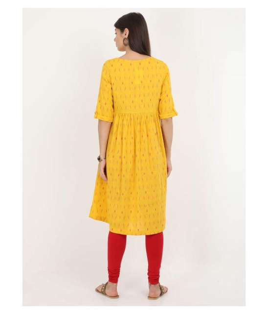 Alena - Yellow Cotton Women''s Flared Kurti - XL