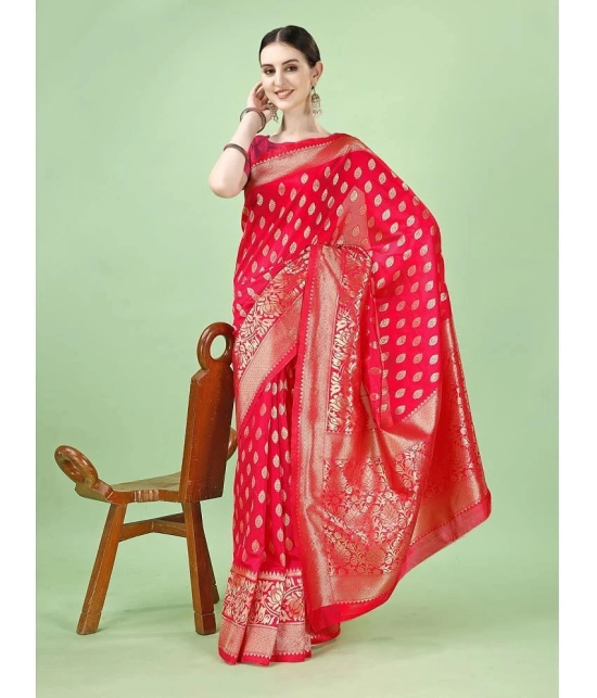 LEELAVATI Banarasi Silk Embellished Saree With Blouse Piece - Red ( Pack of 1 ) - Red