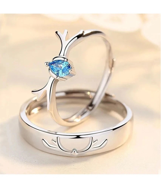 Fashion Frill Couple Rings Stainless Steel Crystal Silver Adjustable Rings For Women Girls Love Gifts - None