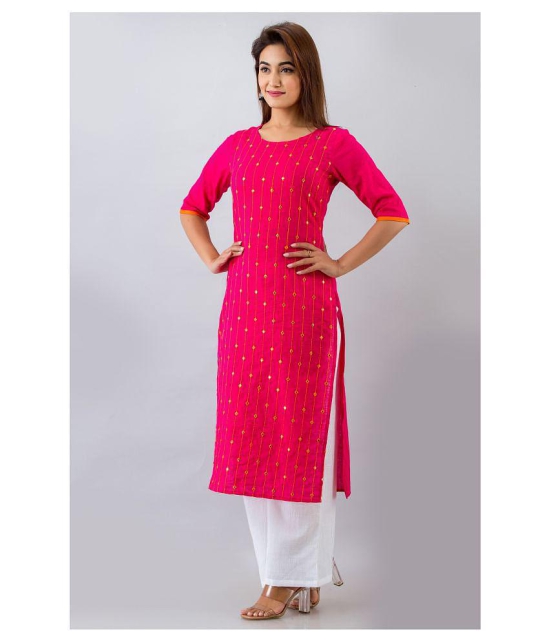 FabbibaPrints Pink Cotton Straight Kurti - M