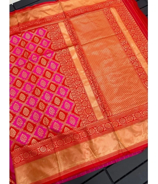 JULEE Banarasi Silk Solid Saree With Blouse Piece - Pink ( Pack of 1 ) - Pink