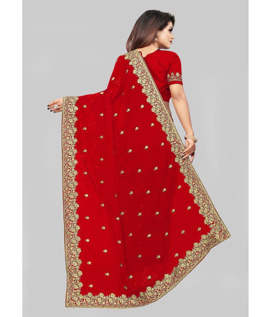 Om Shantam Sarees - Red Georgette Saree With Blouse Piece ( Pack of 1 ) - Red