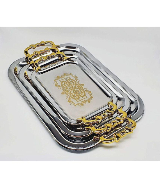 GKBOSS 3 Pcs Stainless Steel Silver Tray - Silver