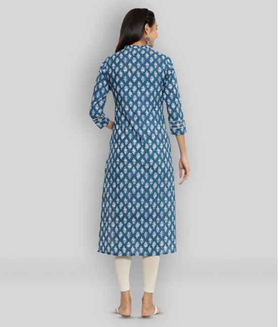 KIPEK - Blue Cotton Women's Straight Kurti ( Pack of 1 ) - XL