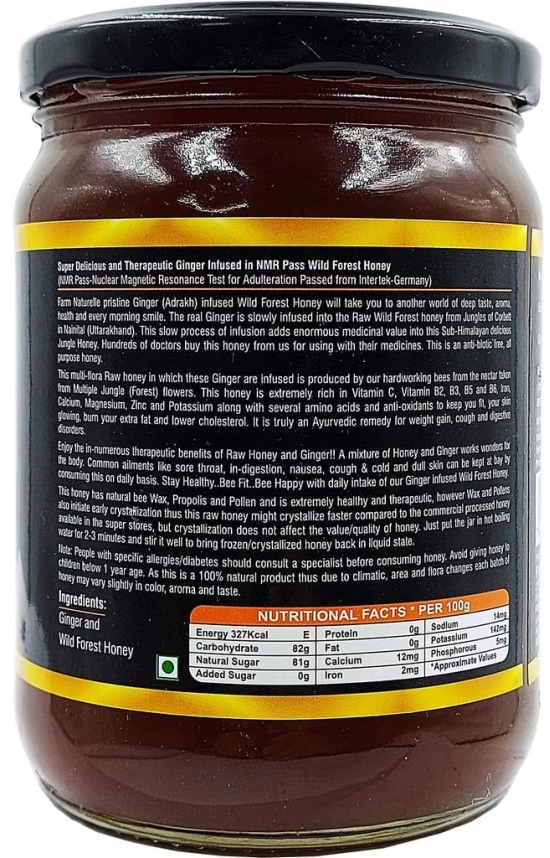 Farm Naturelle (Farm Natural Produce) Virgin Raw, Natural (NMR Tested, Pass, Certified) Ginger Infused Wild Forest Flower Honey Glass Bottle- 700Gram