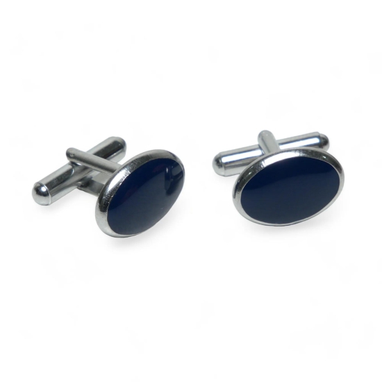 Chokore Silver Oval Cufflinks (Blue)